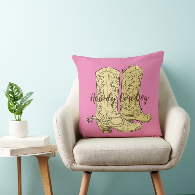 Pink Cream Cowgirl Cowboy Boots Cushion (Chair)