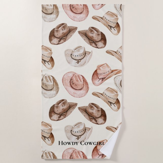 Pink Cream Cowgirl Hats Beach Towel (Front)