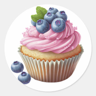 Pink cream cupcake with berries birthday  classic round sticker