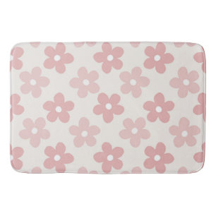 Pink Cream Daisy Flowers Retro Pattern Bath Mat