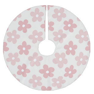 Pink Cream Daisy Flowers Retro Pattern Brushed Polyester Tree Skirt