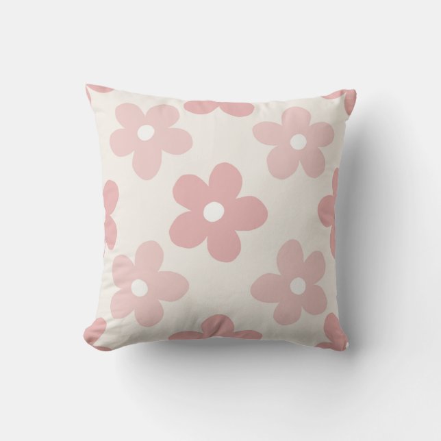 Pink Cream Daisy Flowers Retro Pattern Cushion (Front)