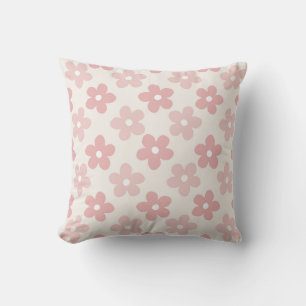 Pink Cream Daisy Flowers Retro Pattern Cushion
