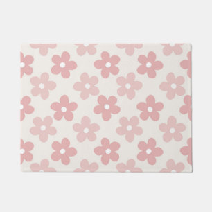 Pink Cream Daisy Flowers Retro Pattern Doormat