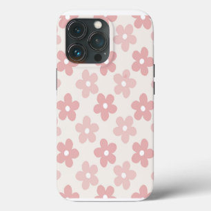 Pink Cream Daisy Flowers Retro Pattern iPhone 13 Pro Case