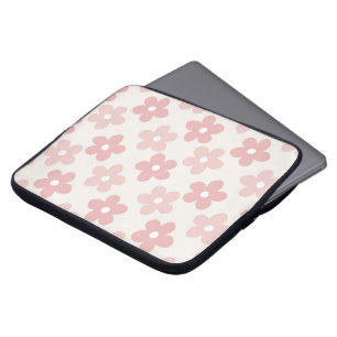 Pink Cream Daisy Flowers Retro Pattern Laptop Sleeve