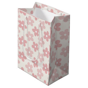 Pink Cream Daisy Flowers Retro Pattern Medium Gift Bag