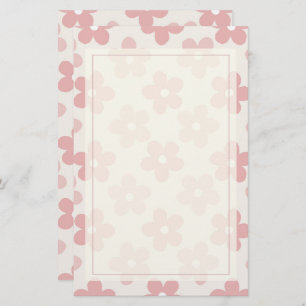 Pink Cream Daisy Flowers Retro Pattern Stationery