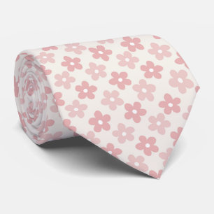 Pink Cream Daisy Flowers Retro Pattern Tie