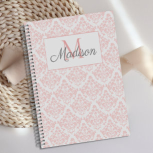 Pink Cream Damask Cute Girly Trendy Monogram Planner