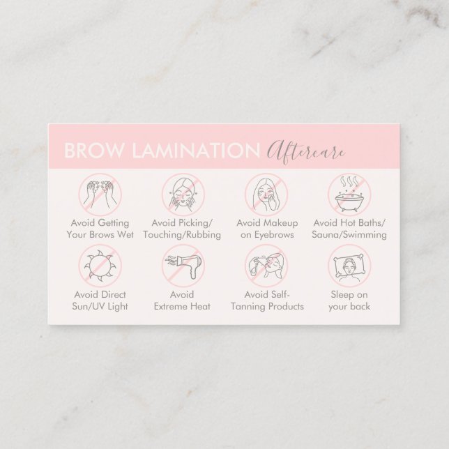 Pink Cream Eye Brow Lamination Aftercare Advice Business Card (Back)