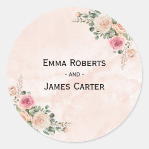 Pink Cream Floral Chic Wedding Stickers