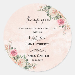 Pink Cream Floral Elegant Wedding Stickers