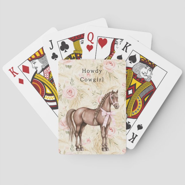 Pink Cream Floral Horse Playing Cards (Back)