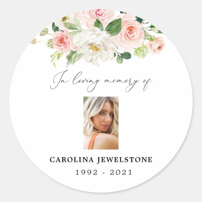 Pink & Cream Floral In Loving Memory Stickers (Front)