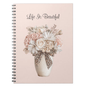 Pink Cream Floral Leopard Bow Vase Notebook