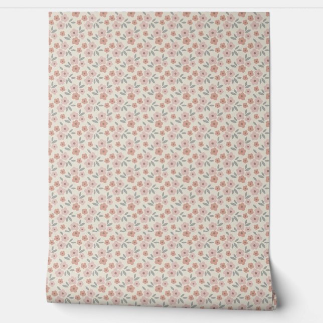 Pink & Cream Floral Pattern Wallpaper (Unrolling)