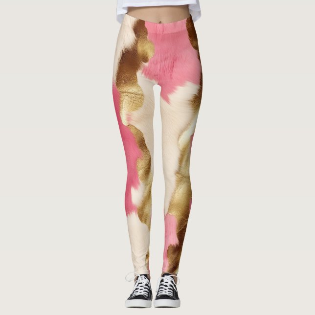 Pink Cream Gold Cowhide Leggings (Front)