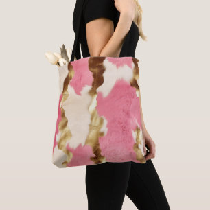Pink Cream Gold Cowhide Tote Bag