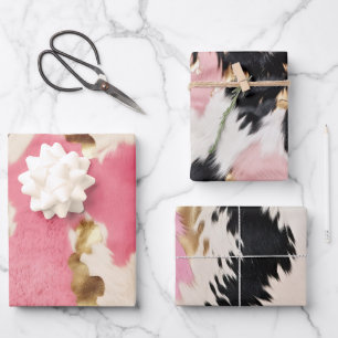 Pink Cream Gold Cowhide Wrapping Paper Sheet