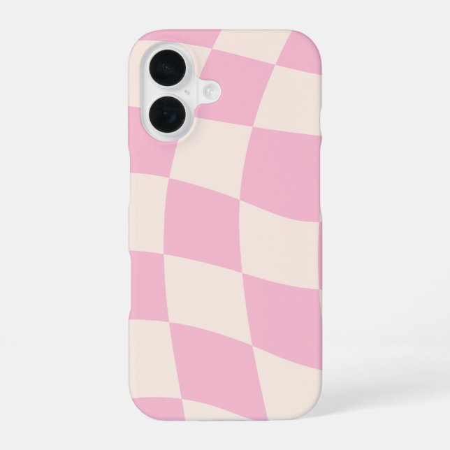 Pink Cream Grid Check Checker Board Phone Case (Back)