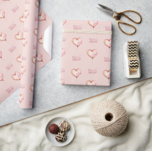 Pink Cream Heart Balloon XOXO Wrapping Paper