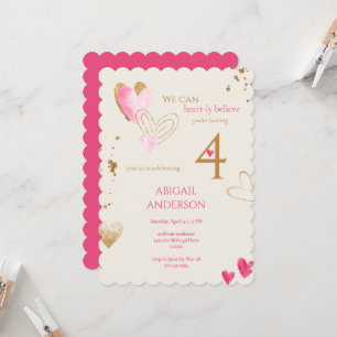 Pink & Cream Heart-ly Believe Birthday Party Invitation