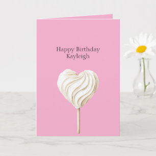 Pink Cream Heart on Stick Birthday Card