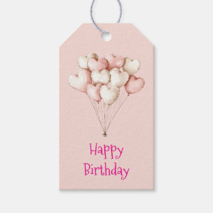 Pink Cream Hearts Balloons Birthday   Gift Tags