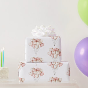 Pink Cream Hearts Balloons Birthday   Wrapping Paper
