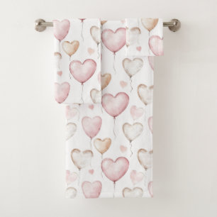 Pink Cream Hearts Bath Towel Set