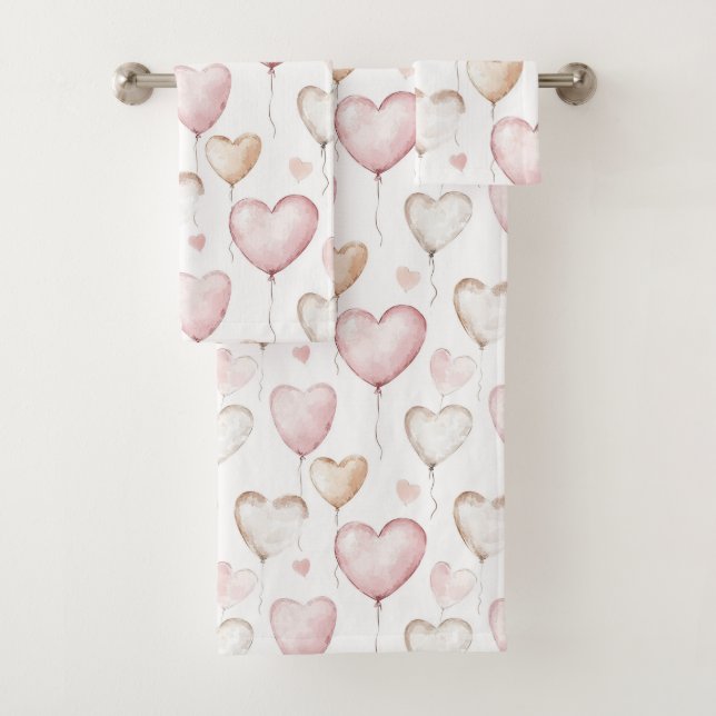 Pink Cream Hearts Bath Towel Set (Insitu)