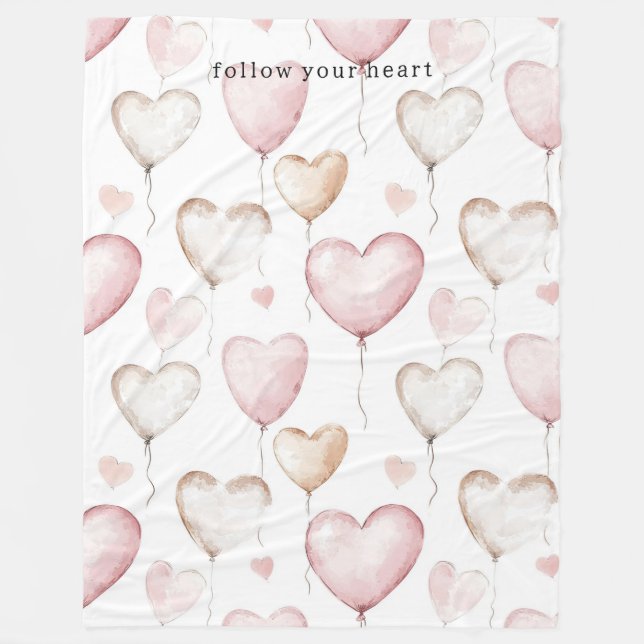 Pink Cream Hearts Fleece Blanket (Front)