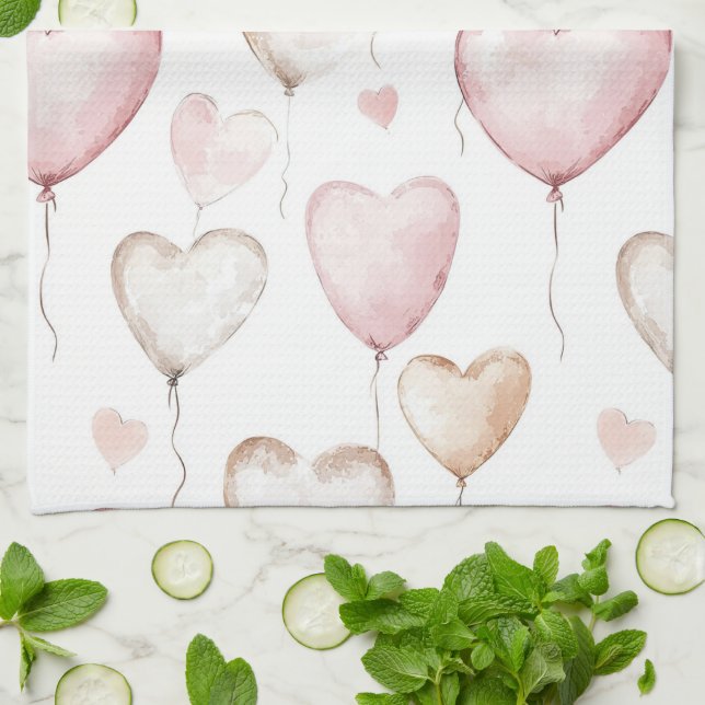 Pink Cream Hearts Tea Towel (Folded)