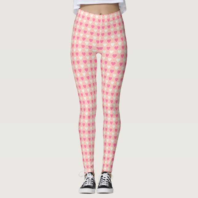 Pink & Cream Hearts Women's Leggings (Front)