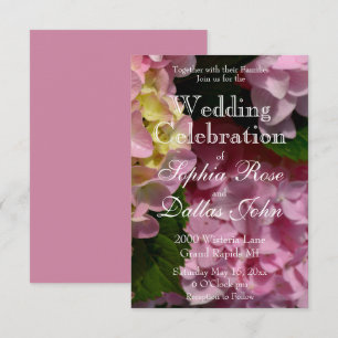 Pink Cream Hydrangeas yellow pink floral Wedding Invitation