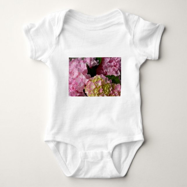 Pink Cream Hydrangeas yellow pink green floral  Baby Bodysuit (Front)