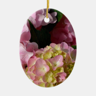 Pink Cream Hydrangeas yellow pink green floral  Ceramic Tree Decoration