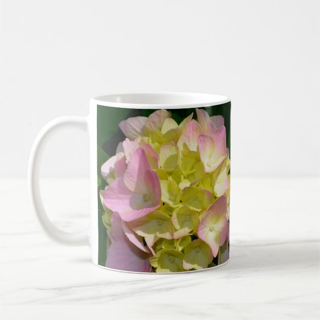 Pink Cream Hydrangeas yellow pink green floral  Coffee Mug (Left)