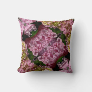 Pink Cream Hydrangeas yellow pink green floral Cushion