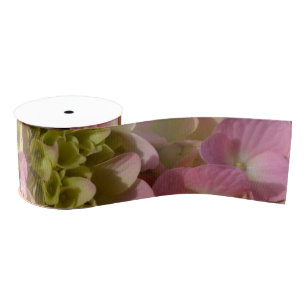 Pink Cream Hydrangeas yellow pink green floral Grosgrain Ribbon