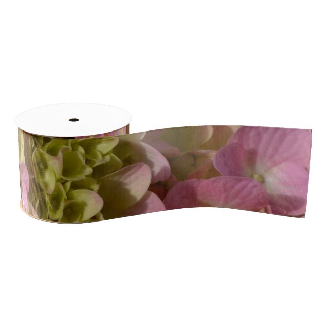 Pink Cream Hydrangeas yellow pink green floral  Grosgrain Ribbon (Spool)