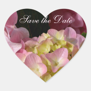 Pink Cream Hydrangeas yellow pink green floral  Heart Sticker