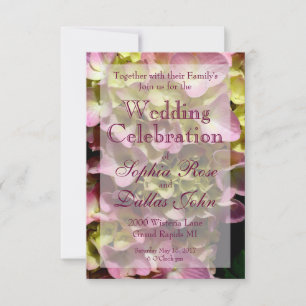 Pink Cream Hydrangeas yellow pink green floral Invitation