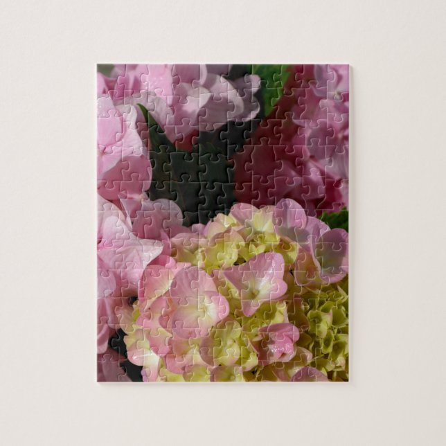 Pink Cream Hydrangeas yellow pink green floral  Jigsaw Puzzle (Vertical)