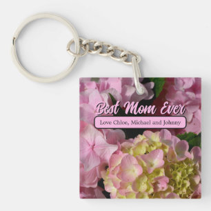 Pink Cream Hydrangeas yellow pink green floral Key Ring