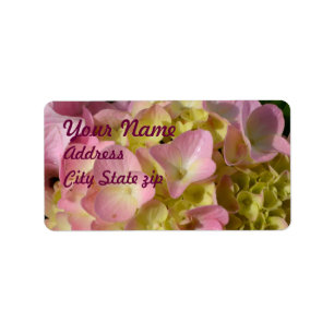 Pink Cream Hydrangeas yellow pink green floral  Label