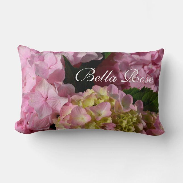 Pink Cream Hydrangeas yellow pink green floral  Lumbar Cushion (Front)