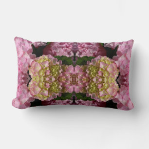 Pink Cream Hydrangeas yellow pink green floral Lumbar Cushion