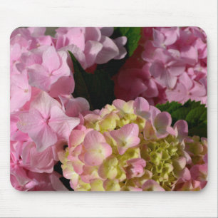Pink Cream Hydrangeas yellow pink green floral Mouse Pad